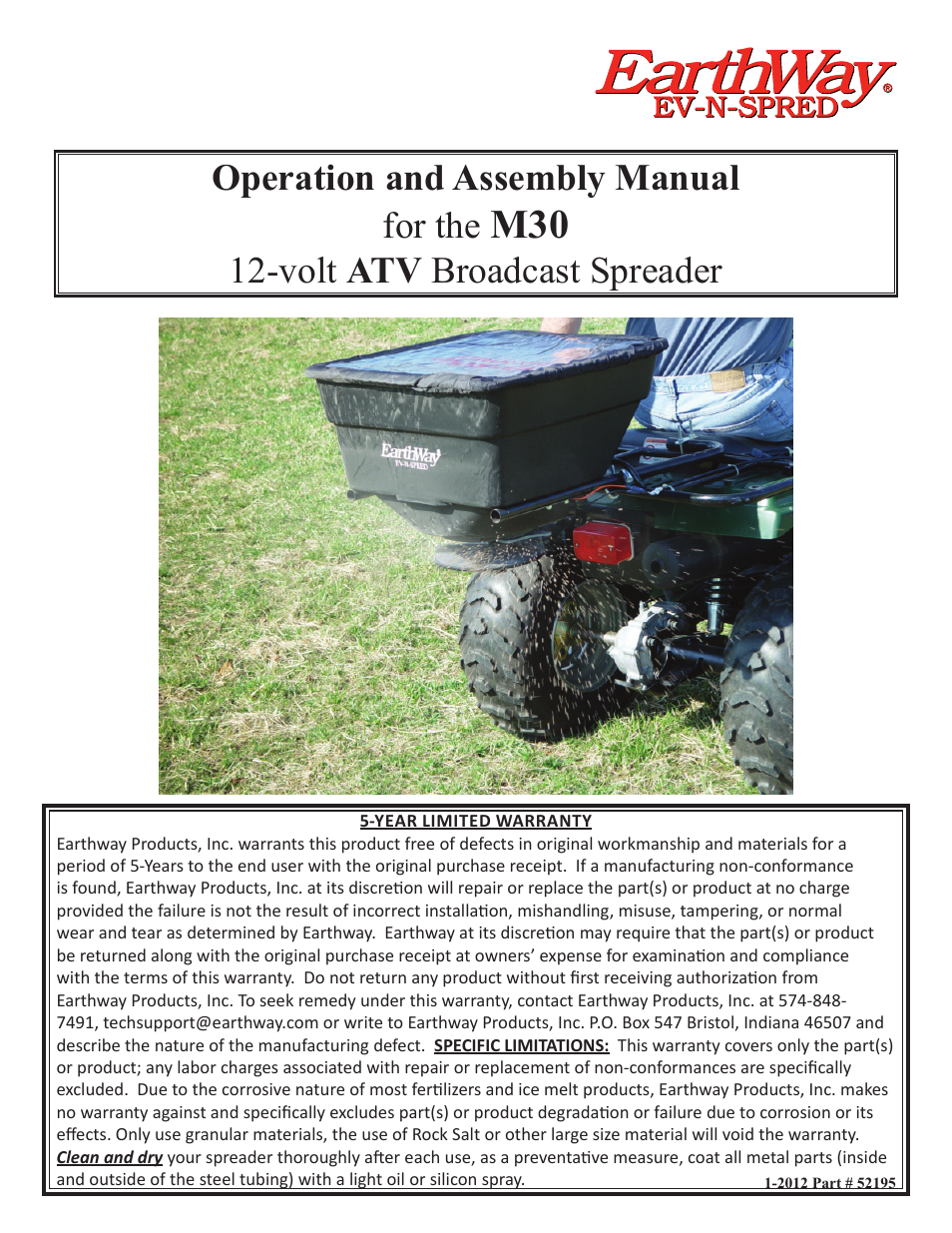 Earthway M30 12-Volt ATV Broadcast Spreader User Manual | 6 pages