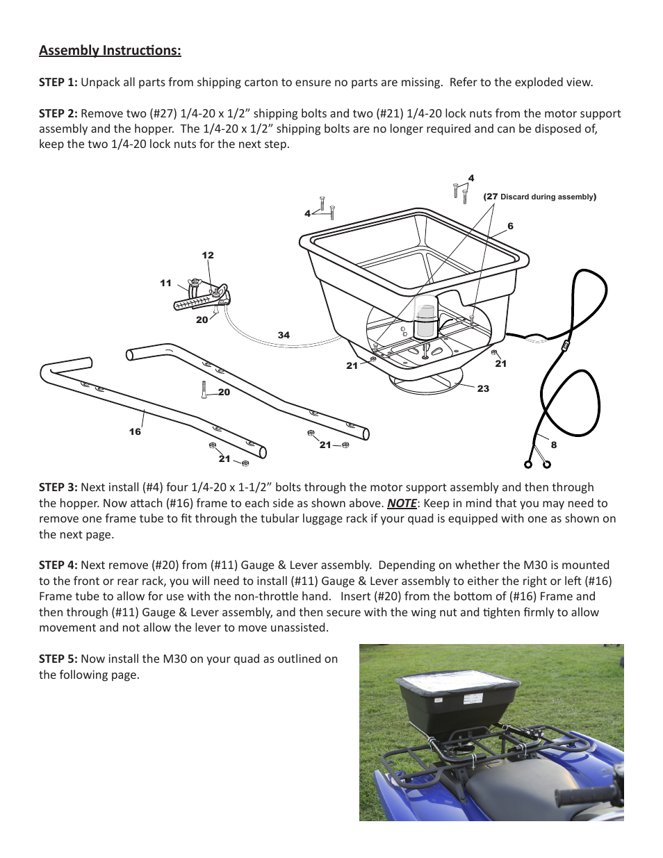 Assembly instructions | Earthway M30 12-Volt ATV Broadcast Spreader User Manual | Page 2 / 6
