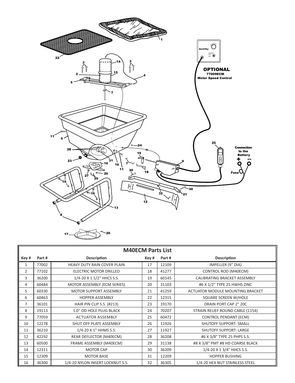 M40ecm parts list | Earthway M40ECM 12-Volt Professional Broadcast Spreader User Manual | Page 6 / 6