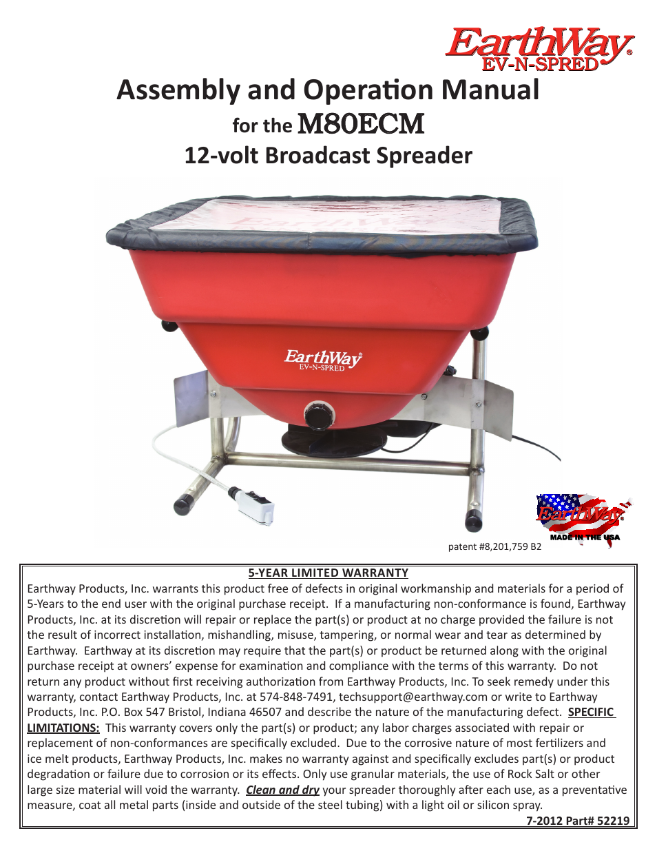 Earthway M80ECM 12-Volt Professional Broadcast Spreader User Manual | 6 pages