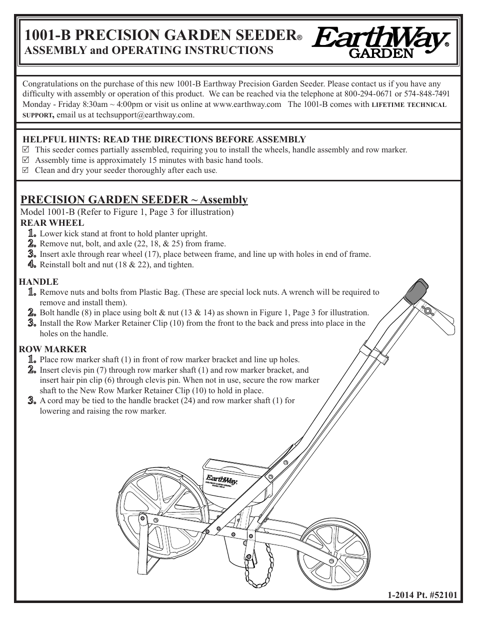 Earthway 1001-B Precision Garden Seeder User Manual | 5 pages