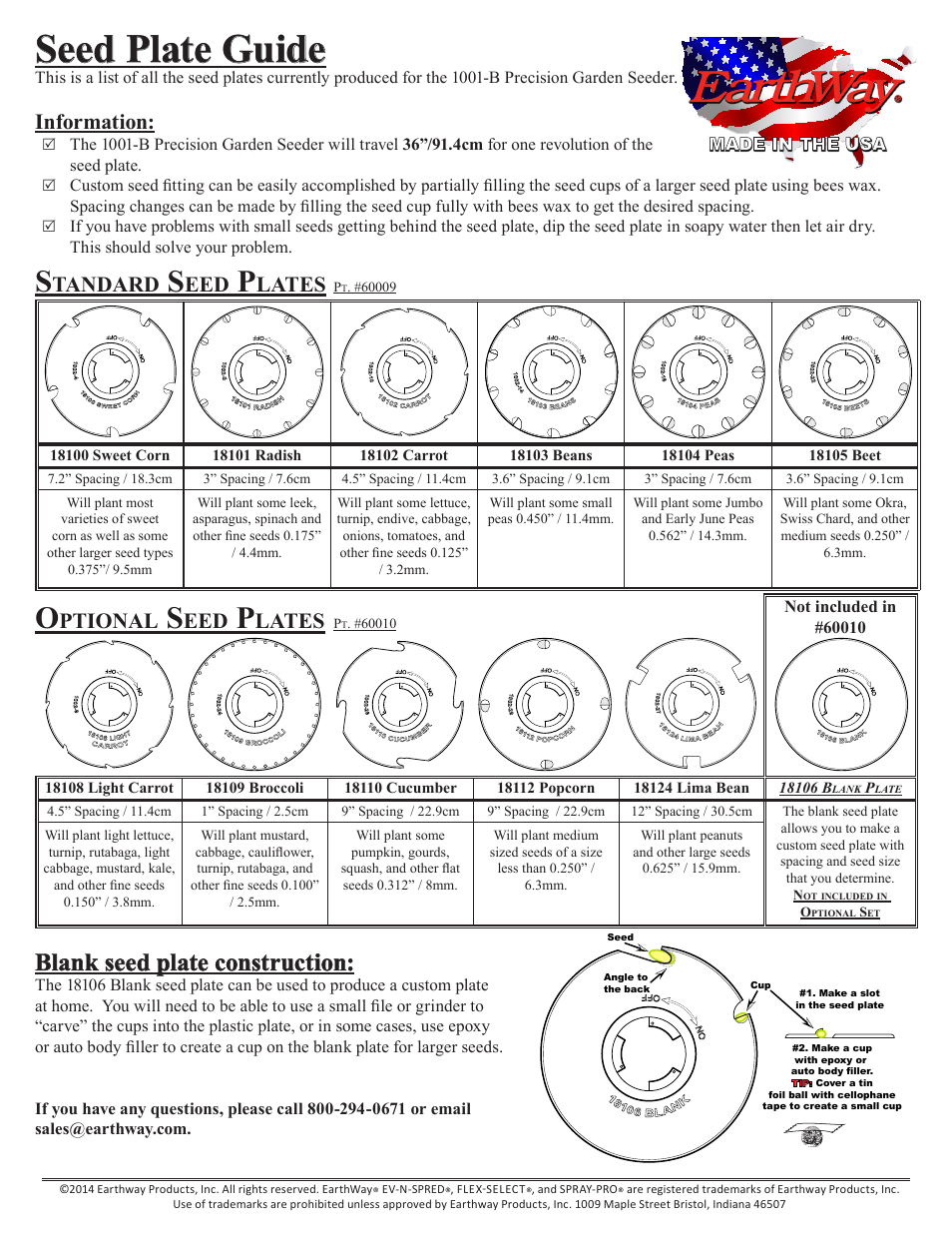 Earthway Seed Plate Guide User Manual | 2 pages