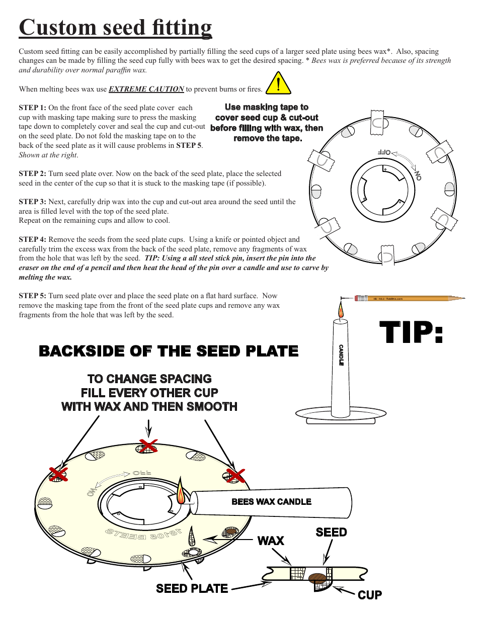 Custom seed fitting, Backside of the seed plate | Earthway Seed Plate Guide User Manual | Page 2 / 2