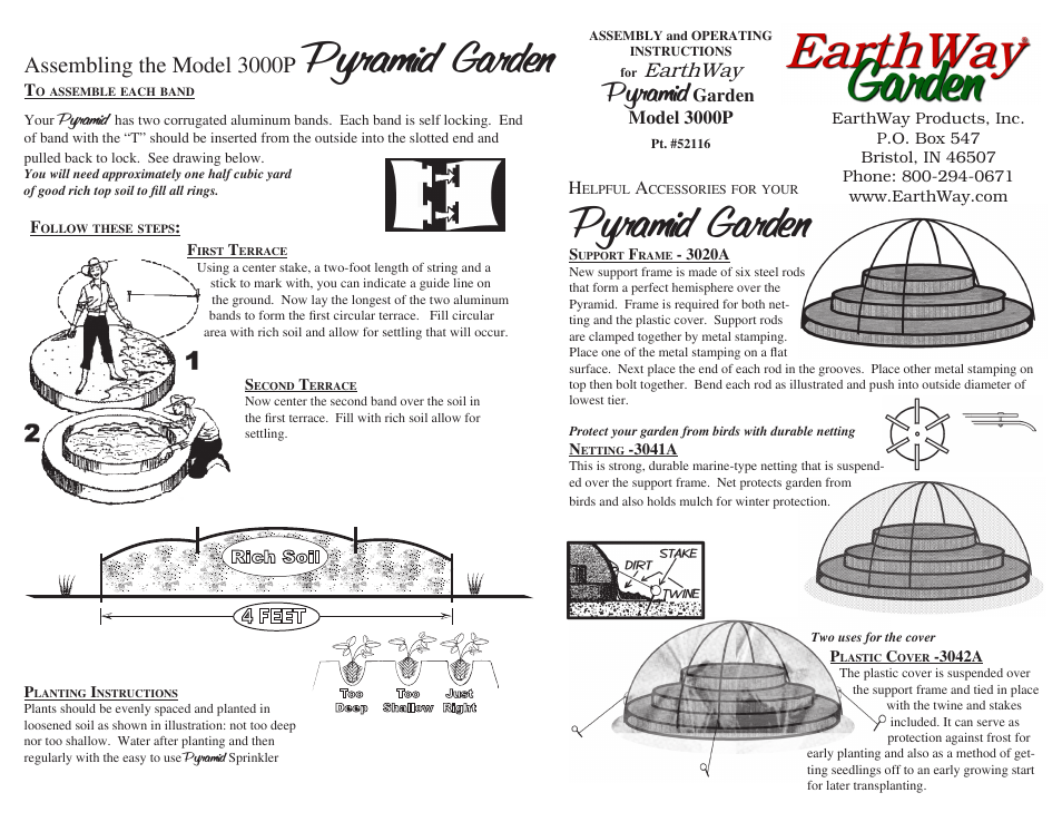 Earthway Pyramid Garden Model 3000P Four Foot Diameter v.2 User Manual | 1 page