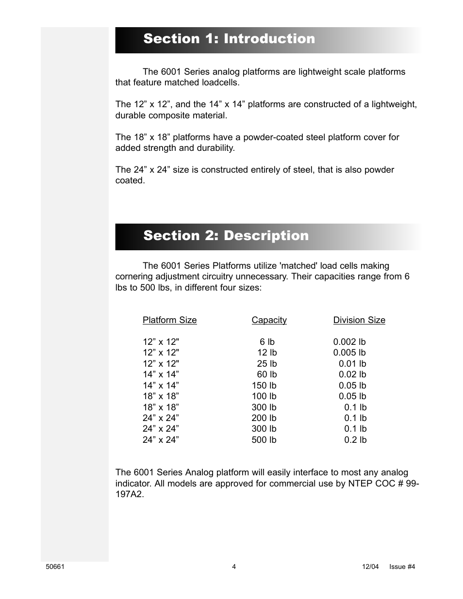 Fairbanks 6001 Delta Series Analog Platforms User Manual | Page 4 / 20