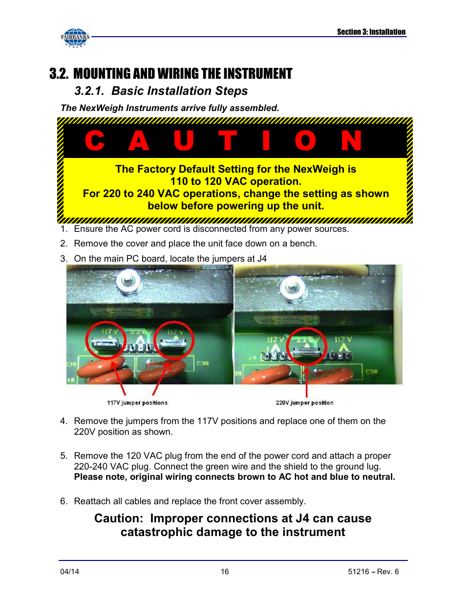 Mounting and wiring the instrument | Fairbanks NexWeigh User Manual | Page 16 / 80