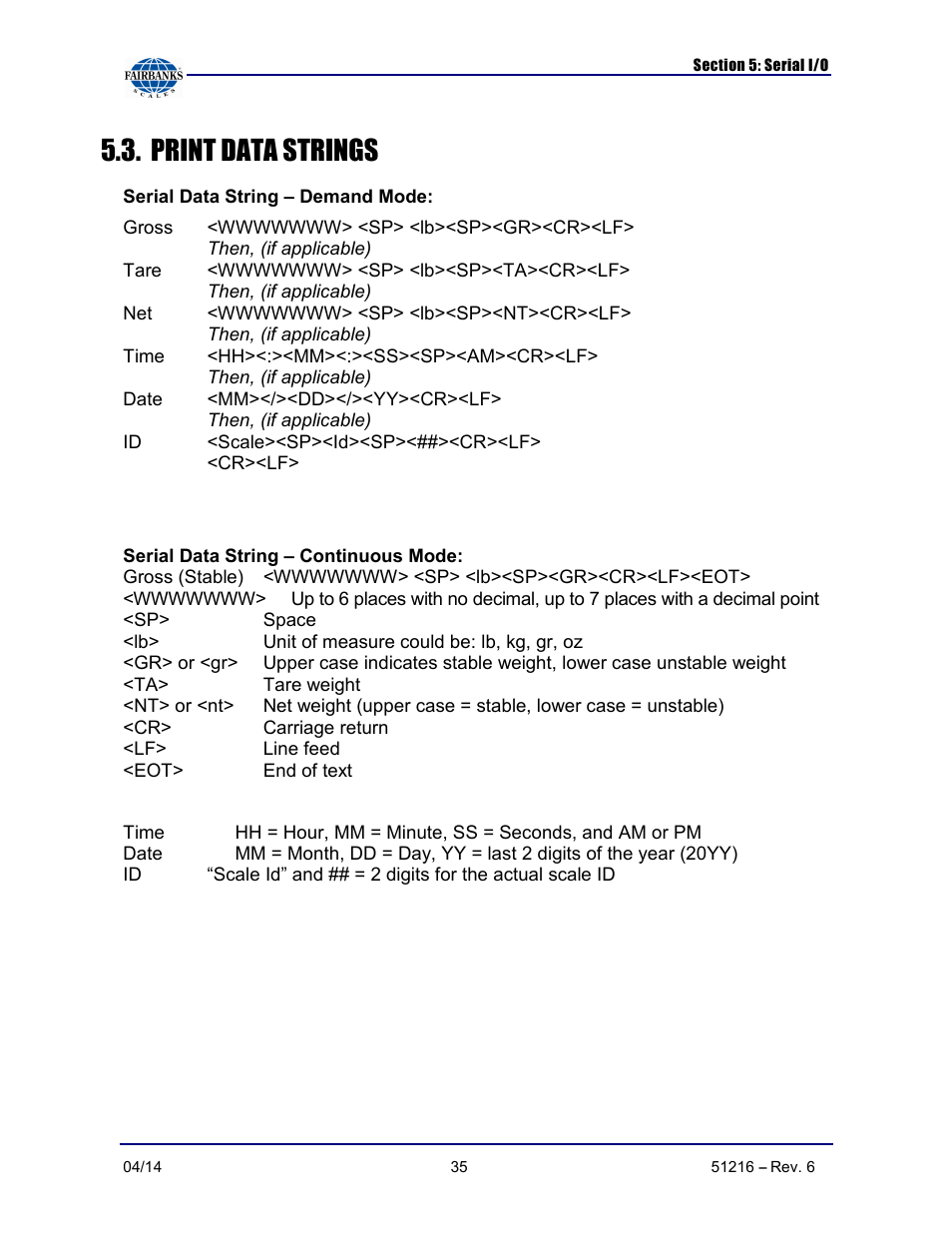 Print data strings | Fairbanks NexWeigh User Manual | Page 35 / 80