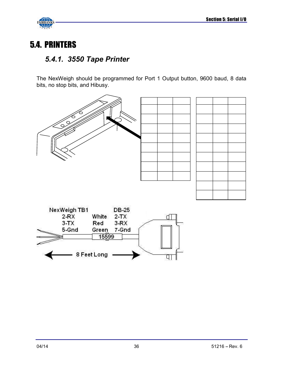 Printers, 3550 tape printer | Fairbanks NexWeigh User Manual | Page 36 / 80