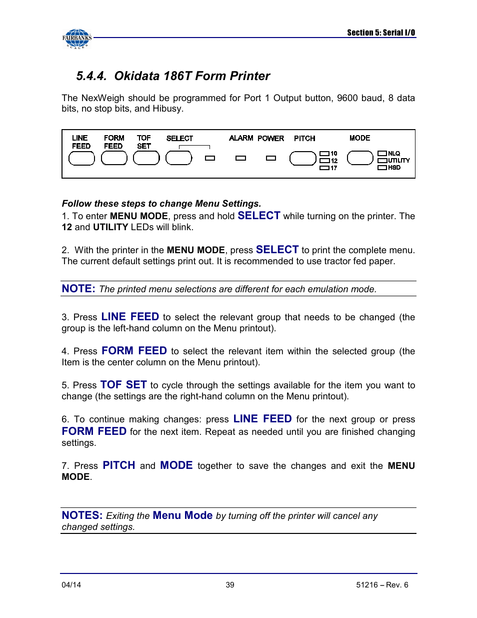 Okidata 186t form printer | Fairbanks NexWeigh User Manual | Page 39 / 80