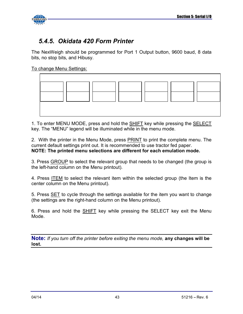 Okidata 420 form printer | Fairbanks NexWeigh User Manual | Page 43 / 80