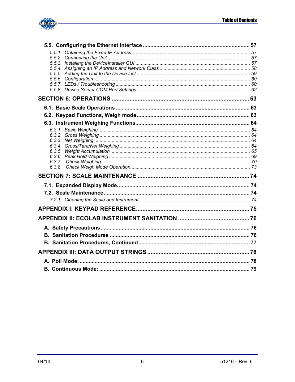 Fairbanks NexWeigh User Manual | Page 6 / 80