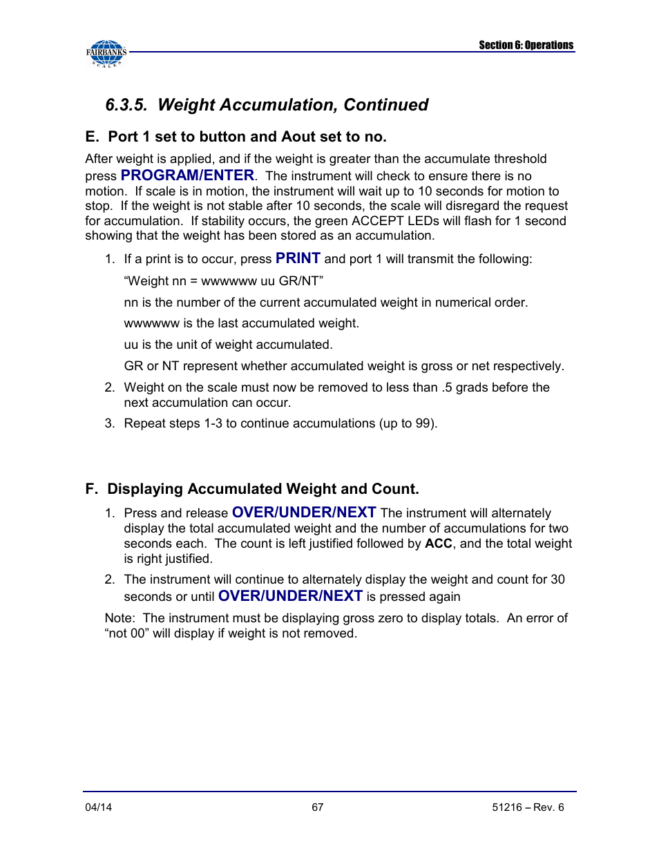 Weight accumulation, continued | Fairbanks NexWeigh User Manual | Page 67 / 80