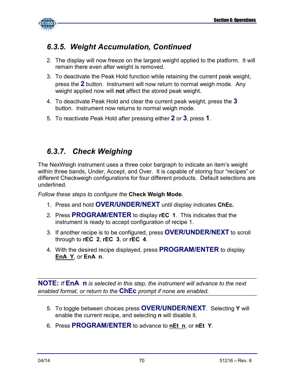 Weight accumulation, continued, Check weighing | Fairbanks NexWeigh User Manual | Page 70 / 80