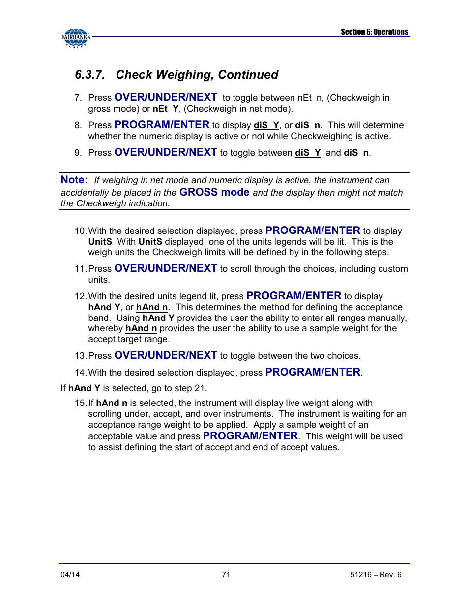 Check weighing, continued | Fairbanks NexWeigh User Manual | Page 71 / 80