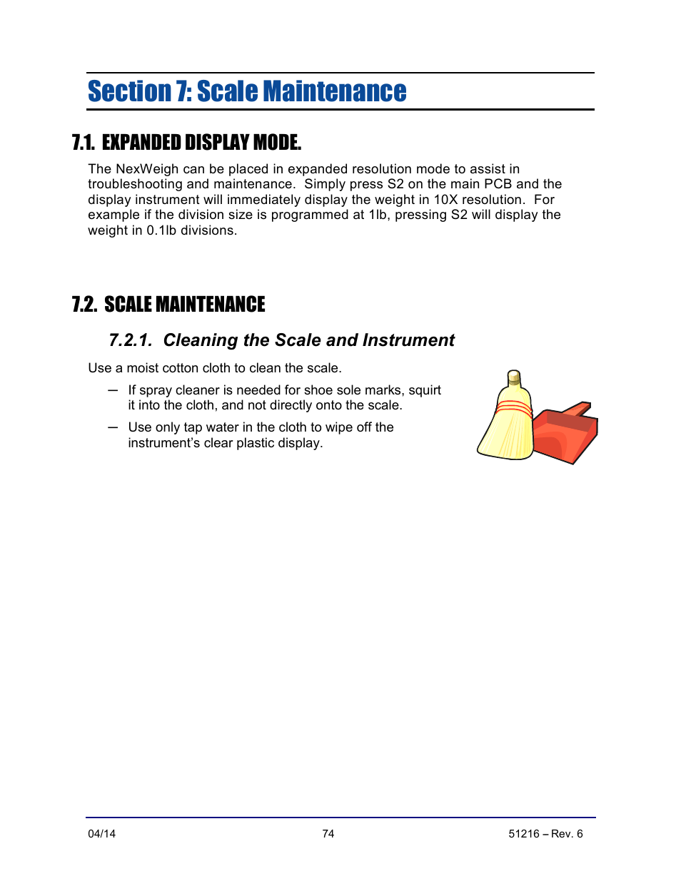 Expanded display mode, Scale maintenance, Cleaning the scale and instrument | Fairbanks NexWeigh User Manual | Page 74 / 80