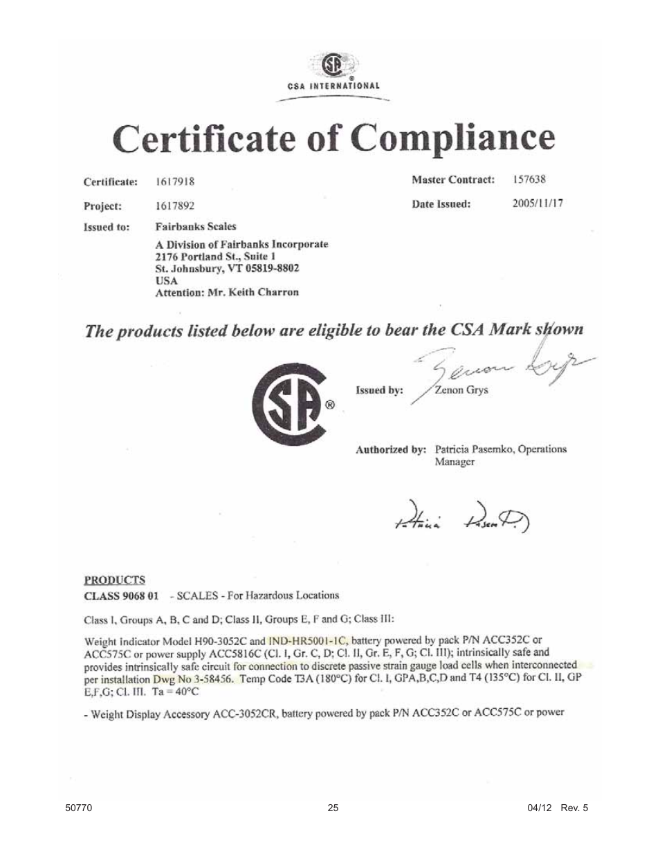 Fairbanks 5001 Series QuickSilver IS User Manual | Page 25 / 25
