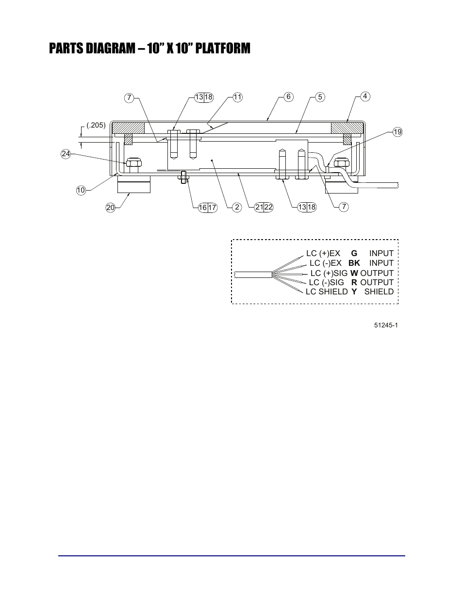 Parts diagram – 10” x 10” platform | Fairbanks 5000 Series Bench Scale Platforms User Manual | Page 11 / 22
