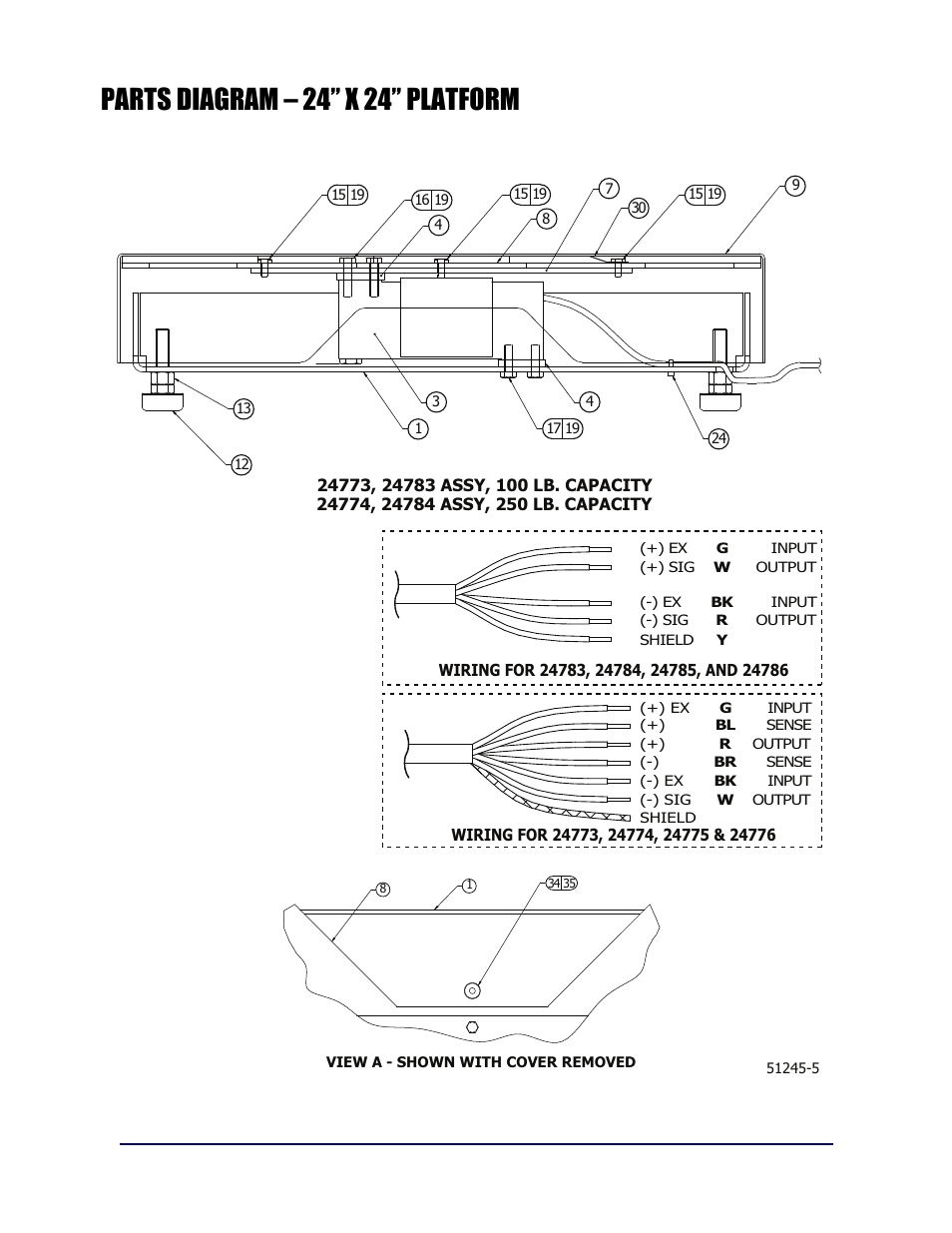 Parts diagram – 24” x 24” platform | Fairbanks 5000 Series Bench Scale Platforms User Manual | Page 19 / 22