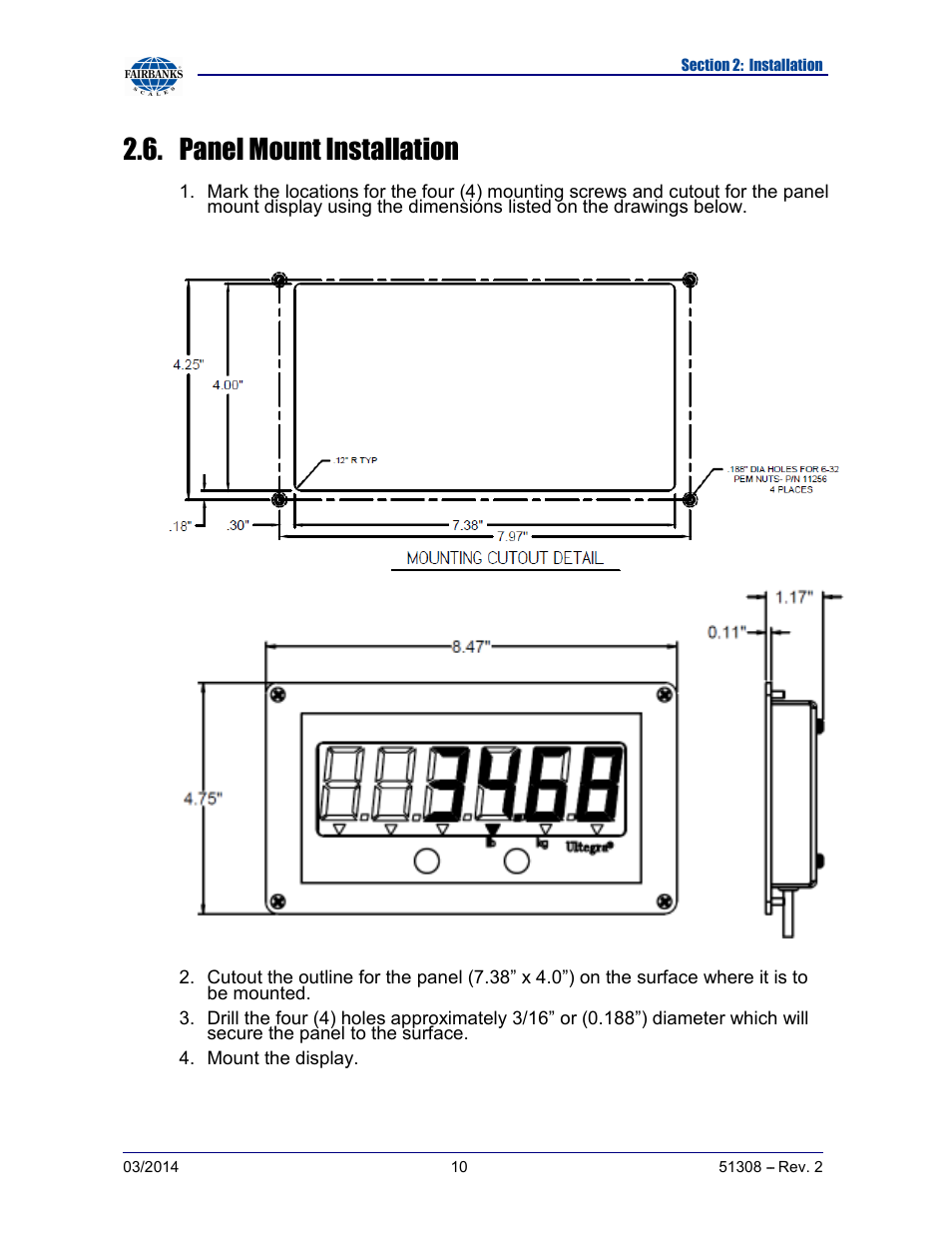 Panel mount installation | Fairbanks SCB-R9000-B Series Ultegra Baggage User Manual | Page 10 / 19