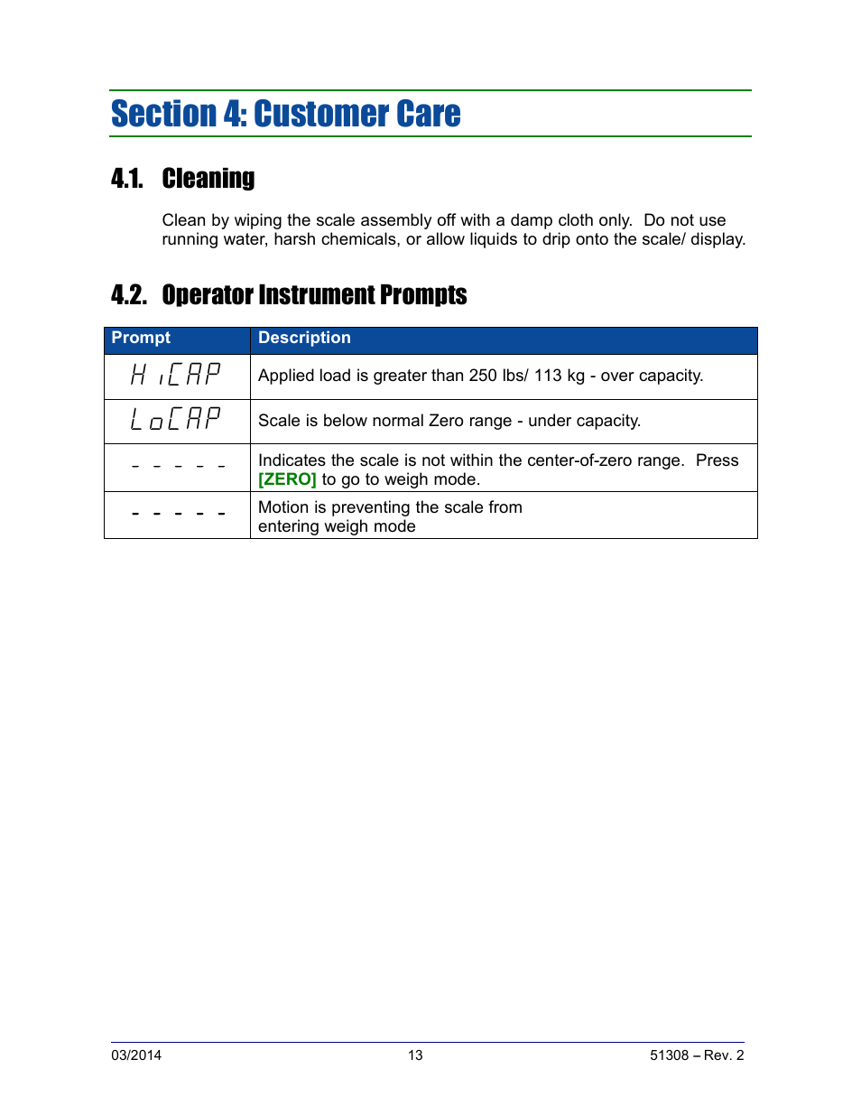 Cleaning, Operator instrument prompts | Fairbanks SCB-R9000-B Series Ultegra Baggage User Manual | Page 13 / 19