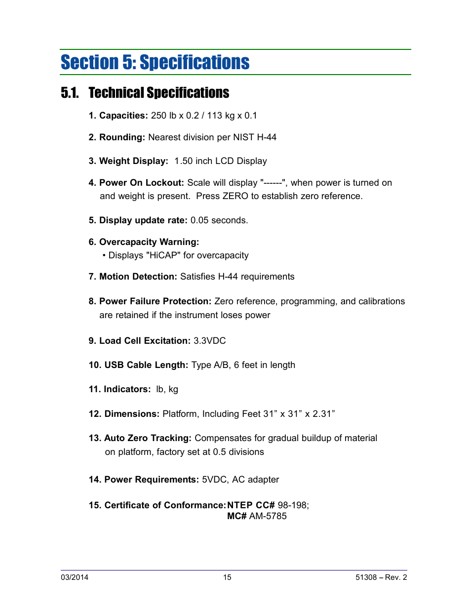 Technical specifications | Fairbanks SCB-R9000-B Series Ultegra Baggage User Manual | Page 15 / 19