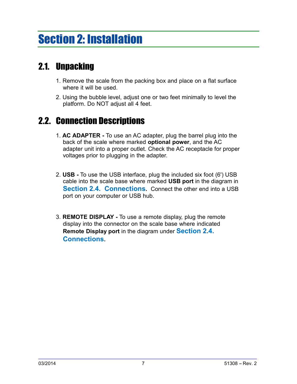 Unpacking, Connection descriptions | Fairbanks SCB-R9000-B Series Ultegra Baggage User Manual | Page 7 / 19