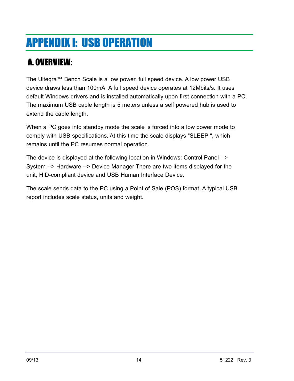 Appendix i: usb operation, A. overview | Fairbanks SCB-R9000-14U Ultegra Bench Scale User Manual | Page 14 / 16