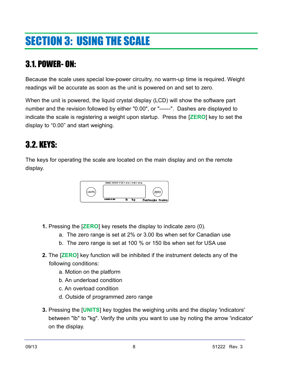 Power- on, Keys | Fairbanks SCB-R9000-14U Ultegra Bench Scale User Manual | Page 8 / 16