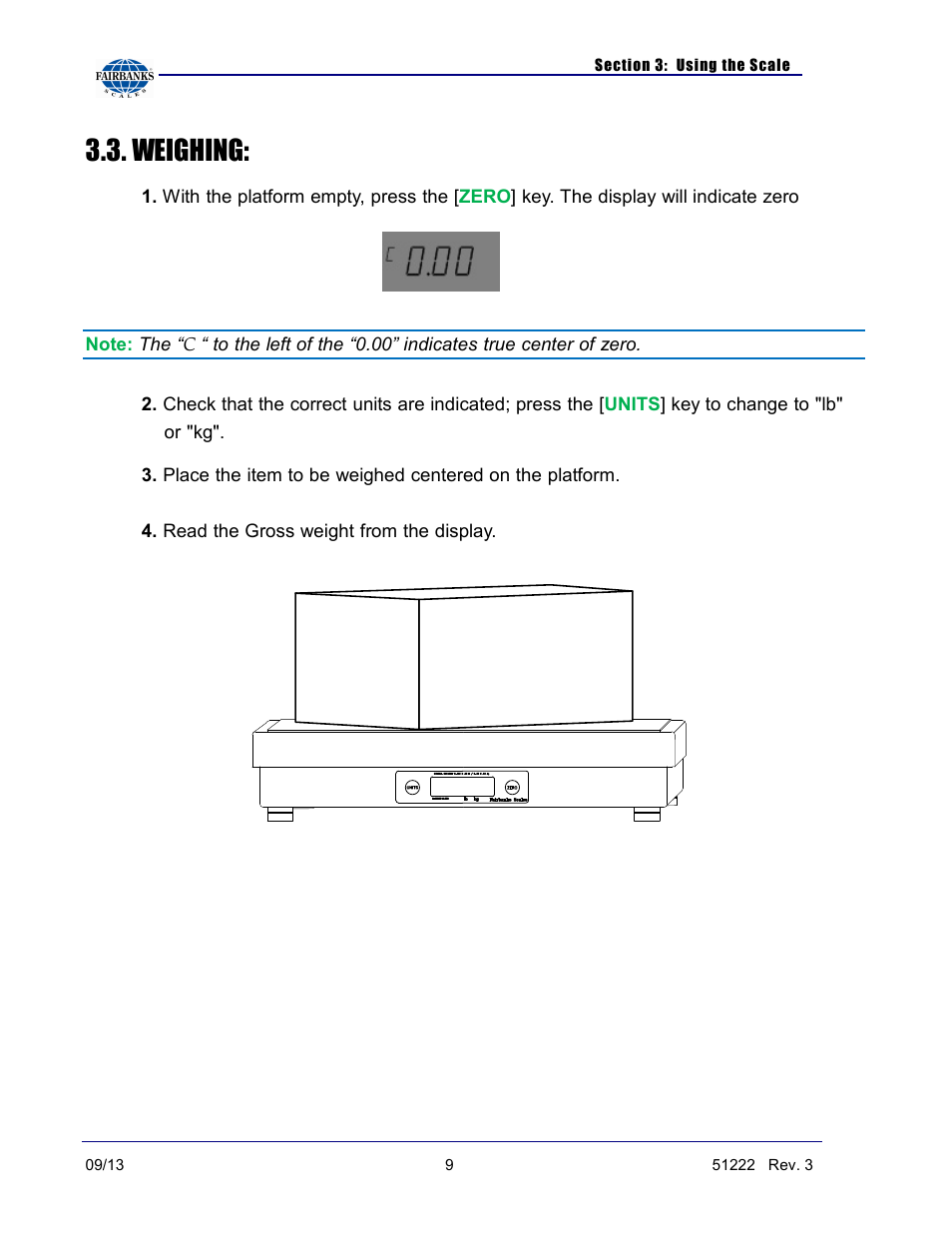 Weighing | Fairbanks SCB-R9000-14U Ultegra Bench Scale User Manual | Page 9 / 16