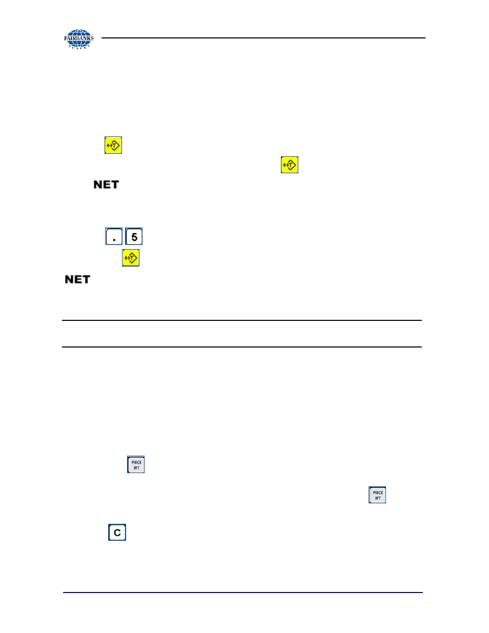 Manual tare entry using the keypad, Sampling operation, Enter piece weight by direct keypad input | Fairbanks 1129 SERIES Dual Platform Counting Scale User Manual | Page 24 / 50