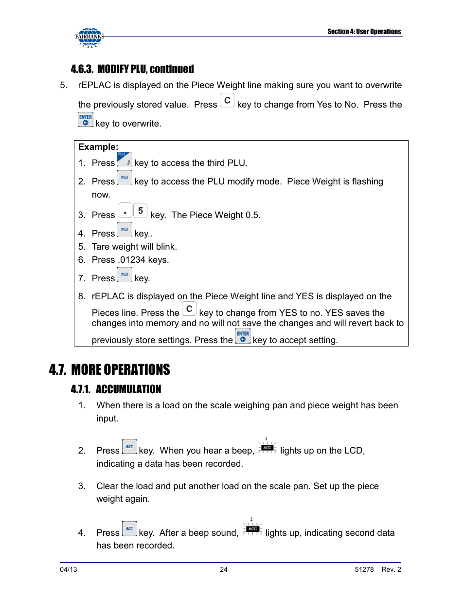 More operations | Fairbanks OMEGA SERIES COUNTING SCALE User Manual | Page 24 / 62