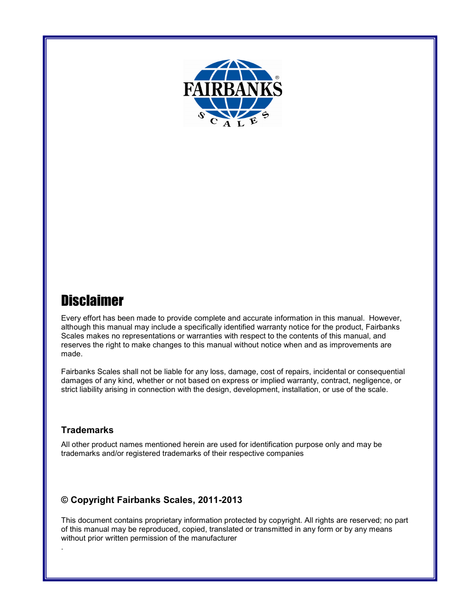 Disclaimer | Fairbanks OMEGA SERIES COUNTING SCALE User Manual | Page 3 / 62
