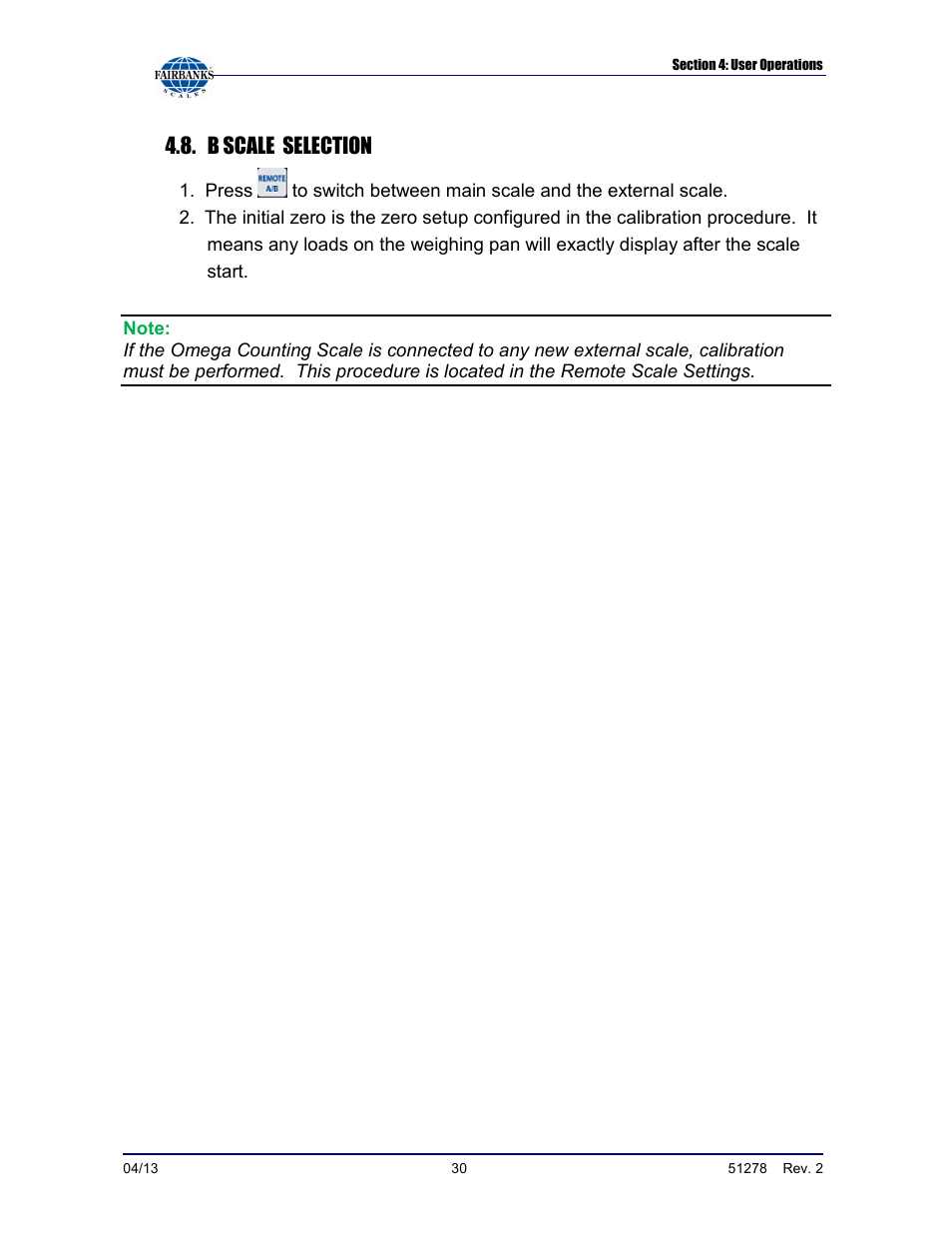 B scale selection | Fairbanks OMEGA SERIES COUNTING SCALE User Manual | Page 30 / 62