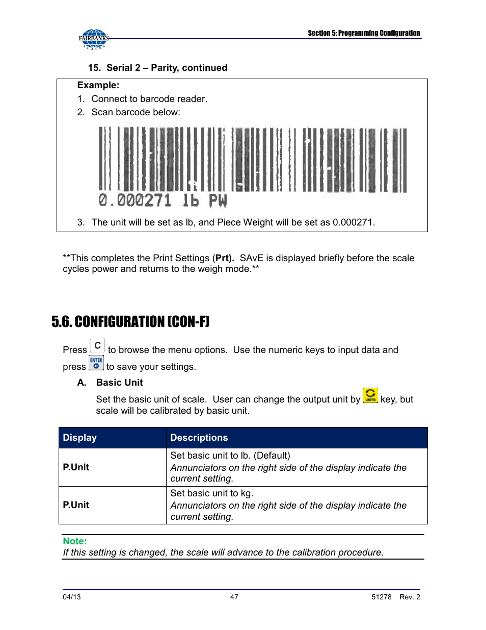 Configuration (con-f) | Fairbanks OMEGA SERIES COUNTING SCALE User Manual | Page 47 / 62