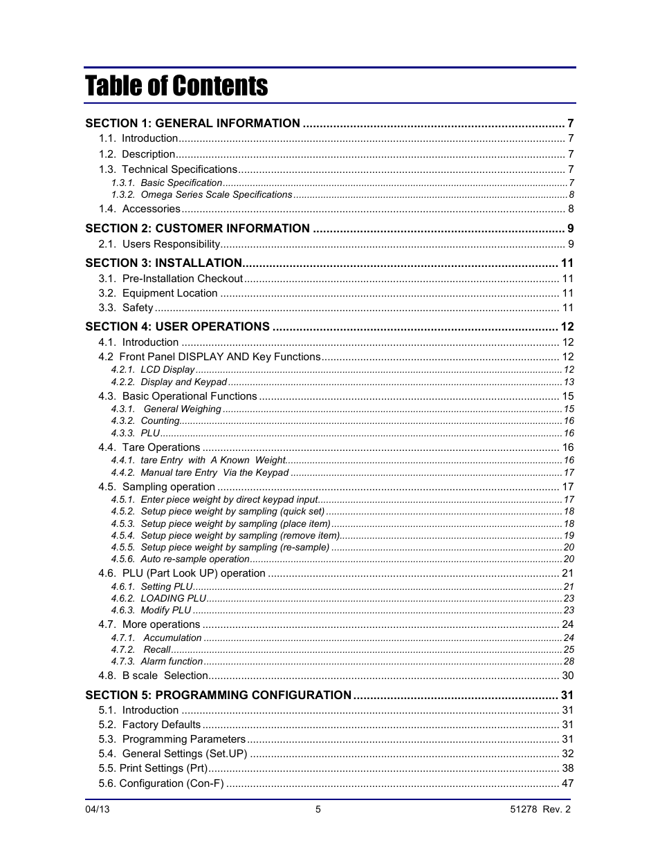 Fairbanks OMEGA SERIES COUNTING SCALE User Manual | Page 5 / 62