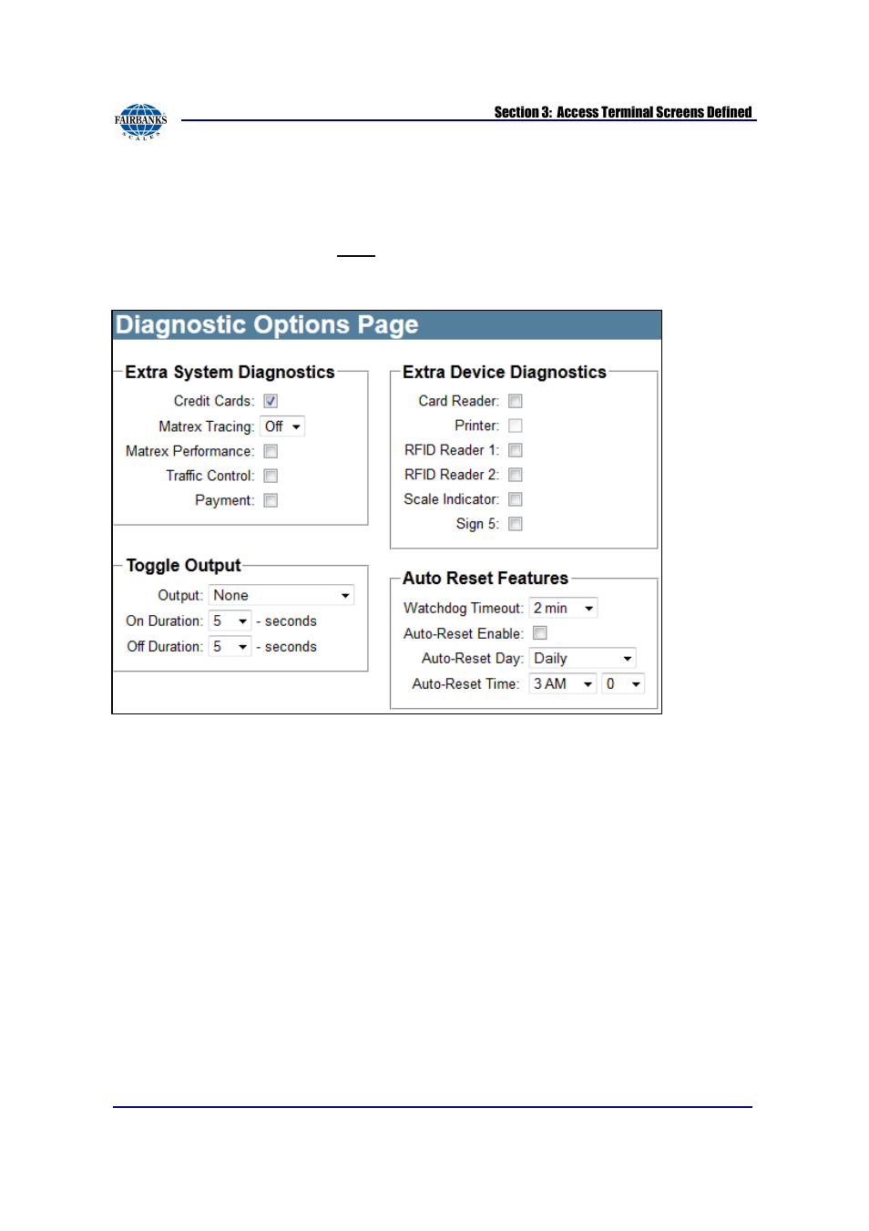 Diagnostics options | Fairbanks AN Series Fairbanks Access Solutions User Manual | Page 111 / 120