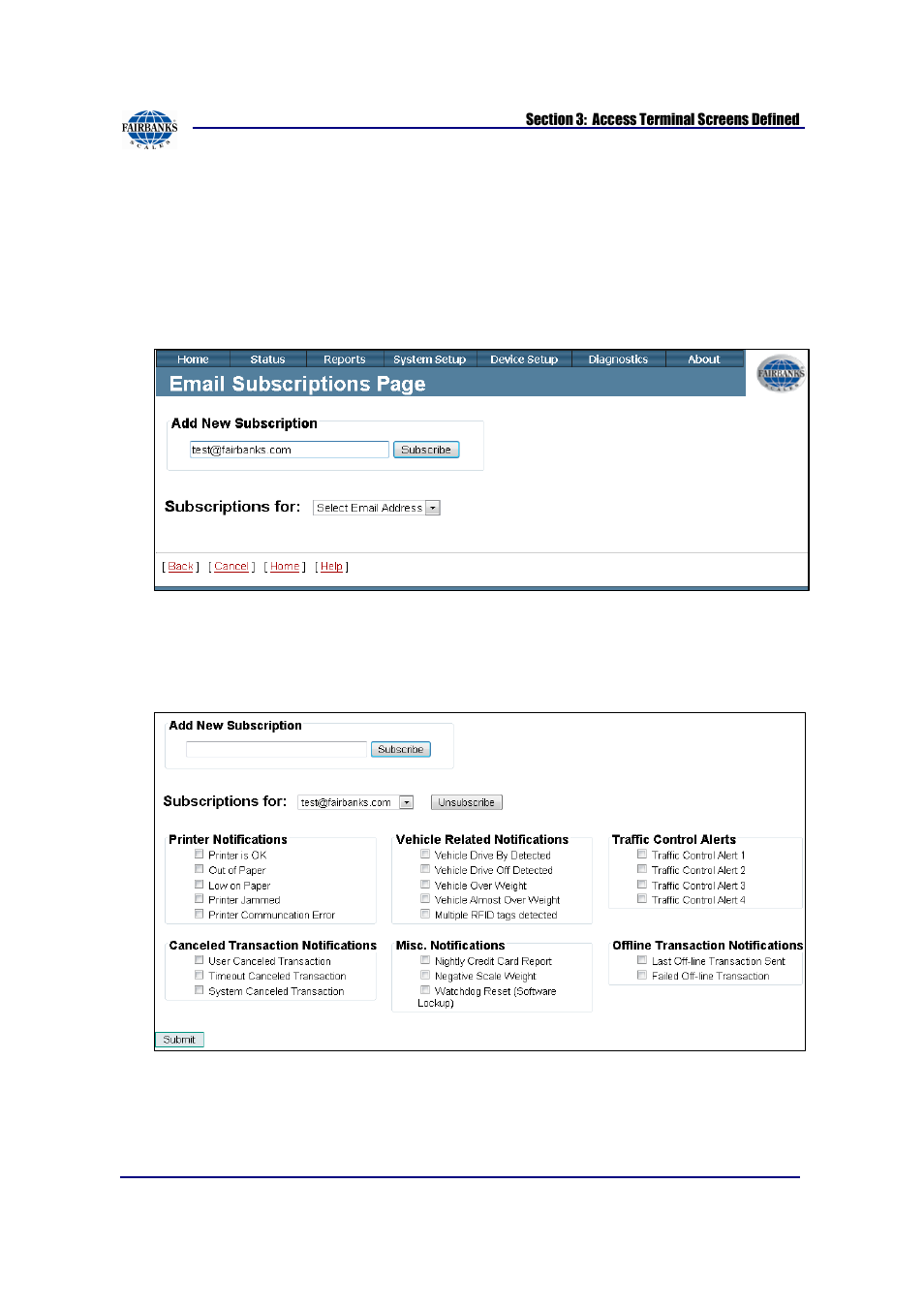 Email subscriptions | Fairbanks AN Series Fairbanks Access Solutions User Manual | Page 36 / 120