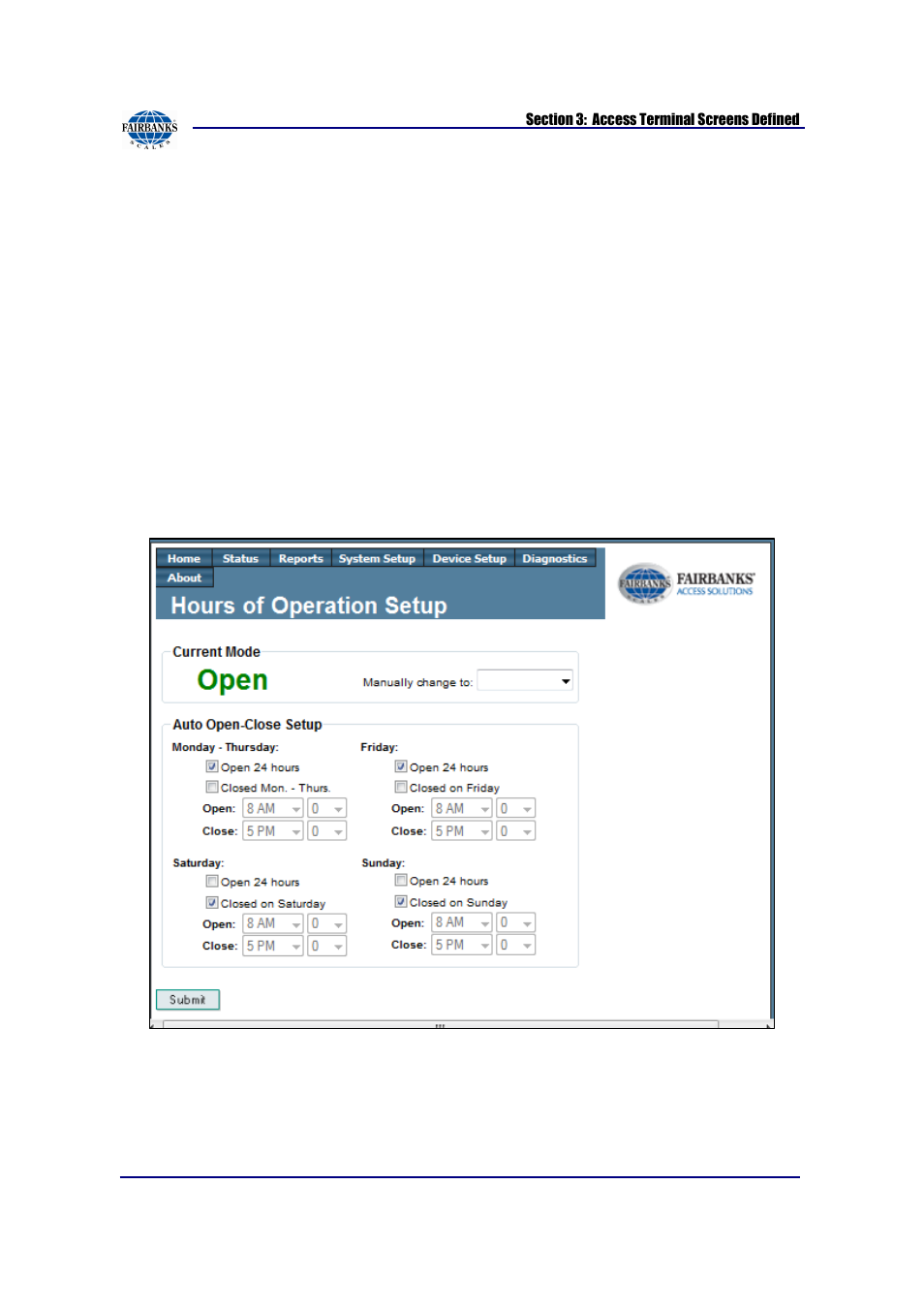Hours of operation setup | Fairbanks AN Series Fairbanks Access Solutions User Manual | Page 37 / 120