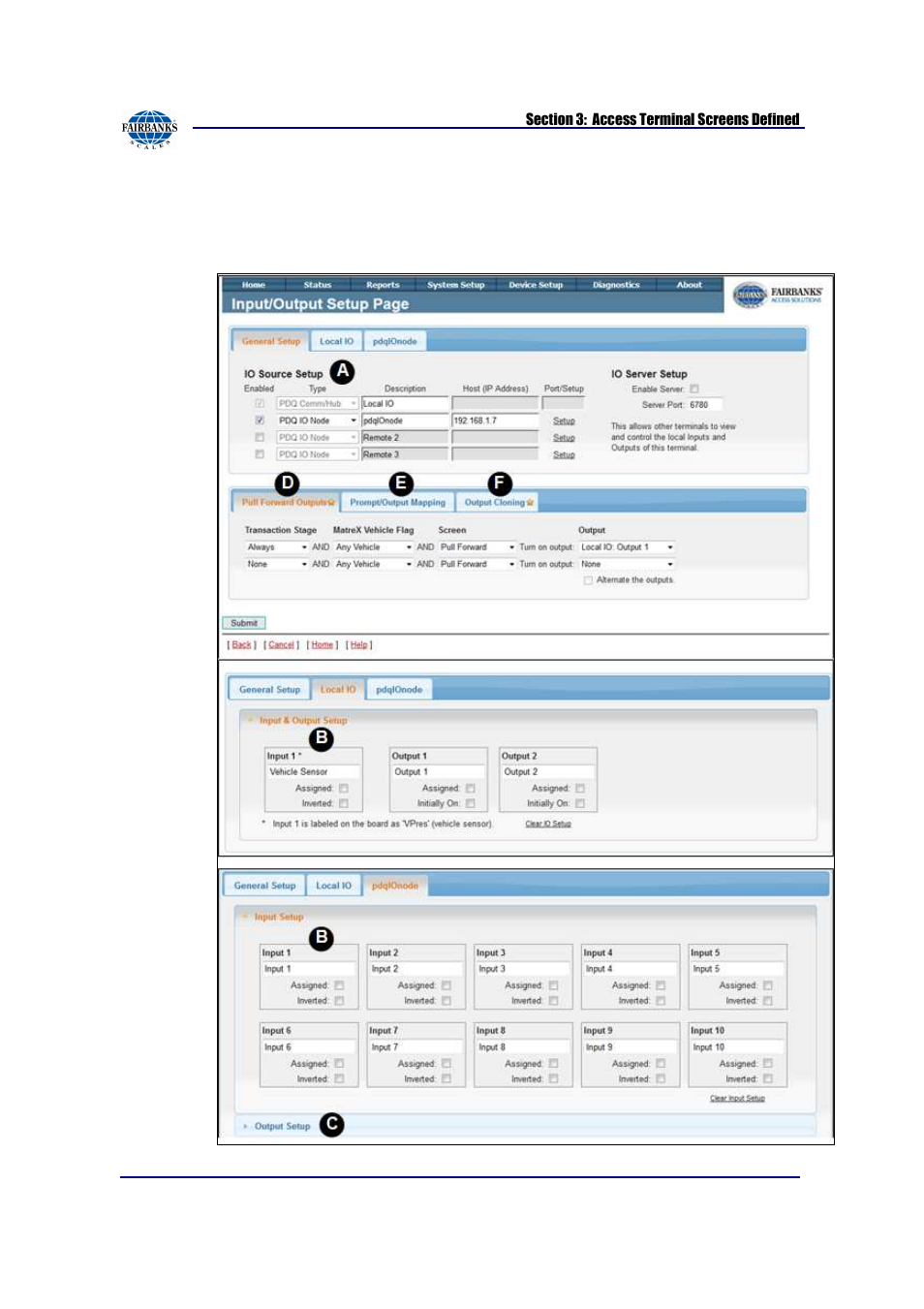 Input/output setup | Fairbanks AN Series Fairbanks Access Solutions User Manual | Page 76 / 120