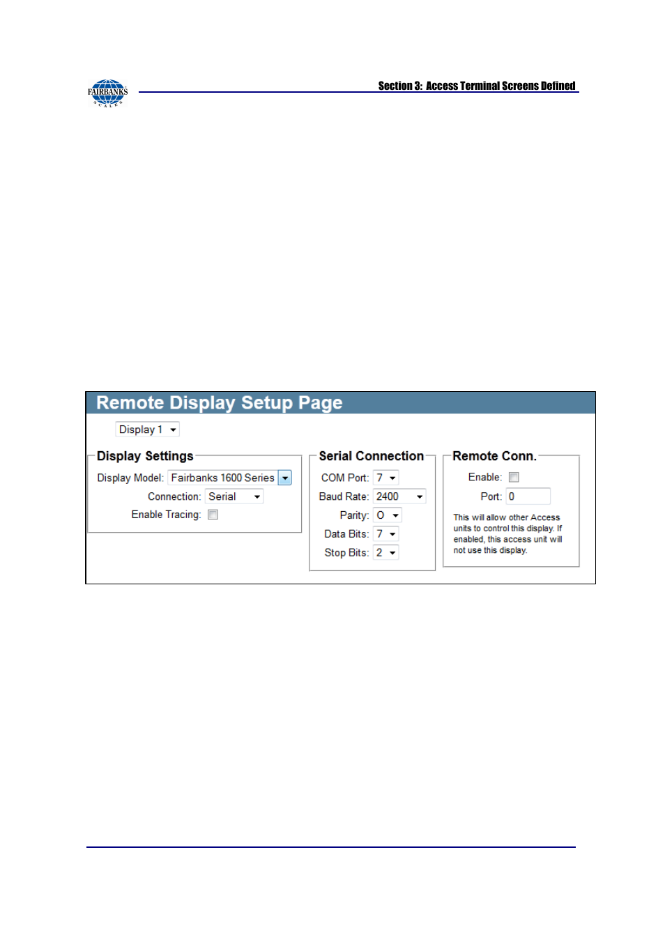 Remote display setup | Fairbanks AN Series Fairbanks Access Solutions User Manual | Page 90 / 120