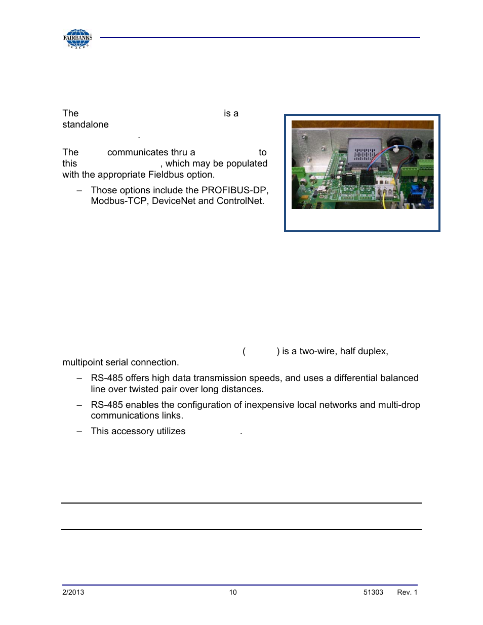 Accessories, Fieldbus interface kits, Rs-485 serial port accessory | Fairbanks FB2550 DAT SERIES DRIVER ACCESS TERMINAL User Manual | Page 10 / 159