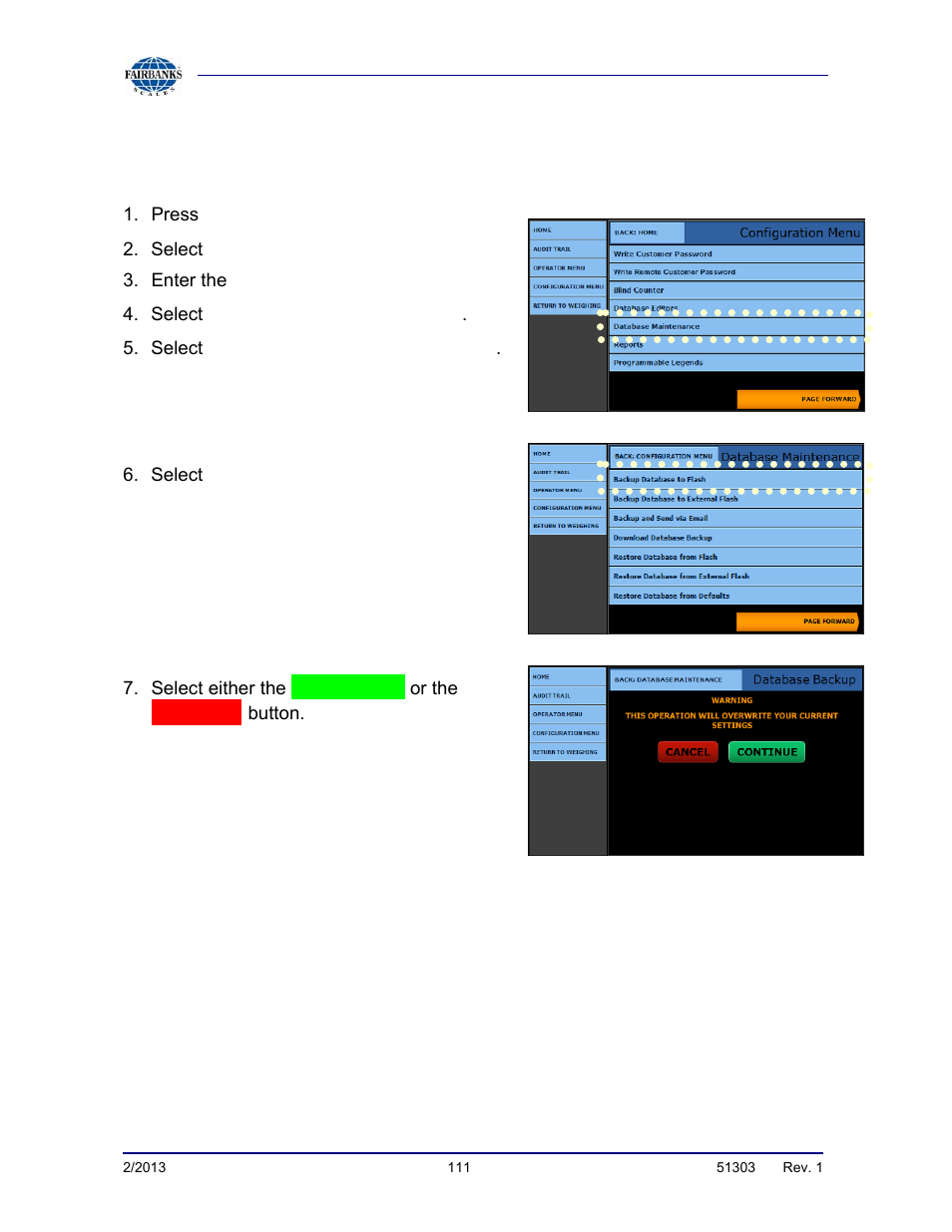 Database backup, continued | Fairbanks FB2550 DAT SERIES DRIVER ACCESS TERMINAL User Manual | Page 111 / 159