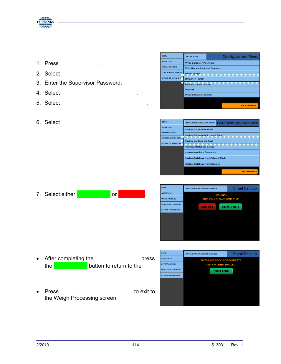Database backup, continued | Fairbanks FB2550 DAT SERIES DRIVER ACCESS TERMINAL User Manual | Page 114 / 159
