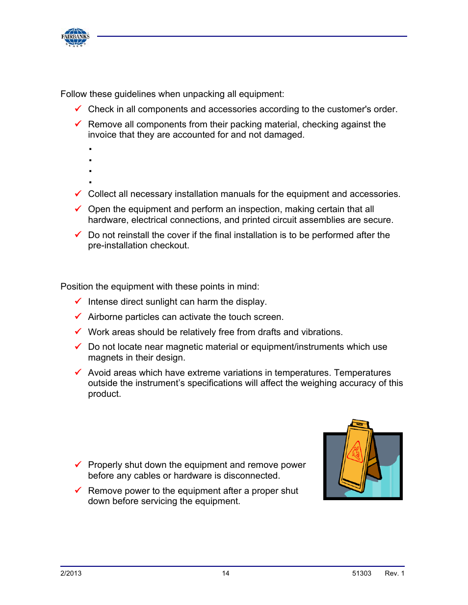 Unpacking, Equipment location, Safety | Fairbanks FB2550 DAT SERIES DRIVER ACCESS TERMINAL User Manual | Page 14 / 159