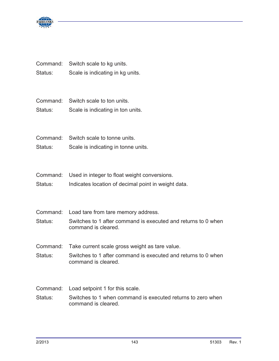 E. status/command word bit usage, continued | Fairbanks FB2550 DAT SERIES DRIVER ACCESS TERMINAL User Manual | Page 143 / 159