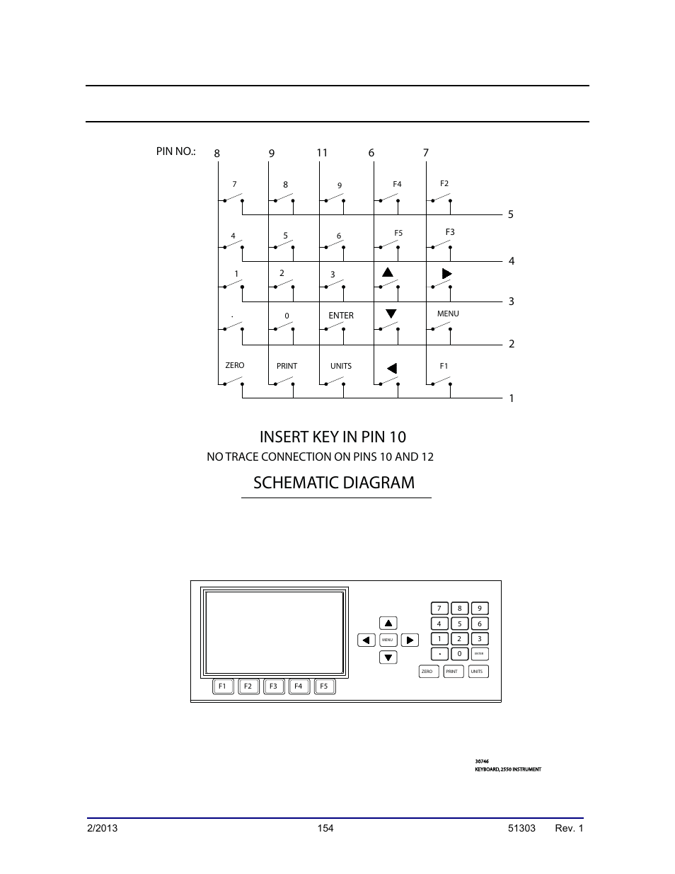 Appendix iv: connections and cables, Schematic diagram, Insert key in pin 10 | No trace connection on pins 10 and 12 | Fairbanks FB2550 DAT SERIES DRIVER ACCESS TERMINAL User Manual | Page 154 / 159