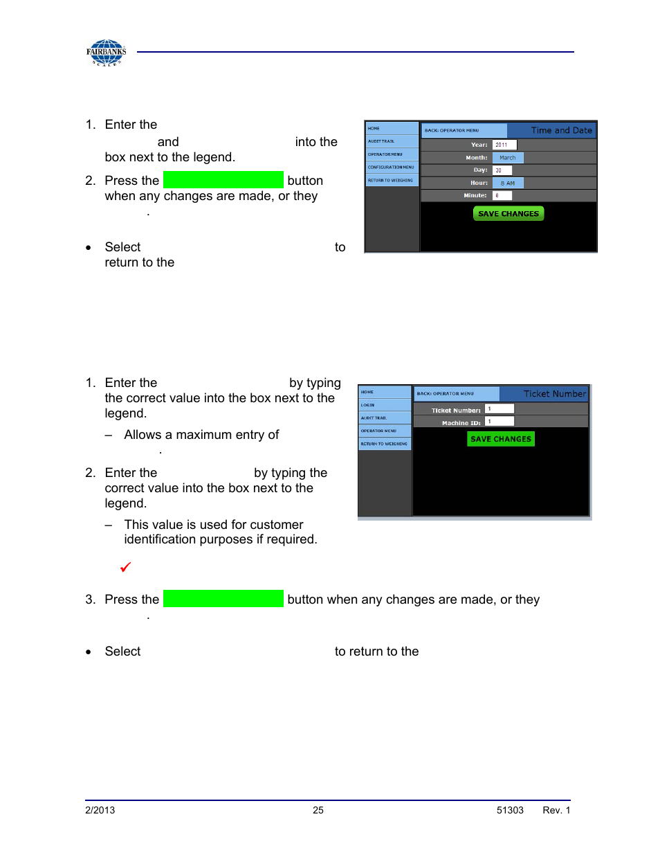 Set time and date, Ticket number | Fairbanks FB2550 DAT SERIES DRIVER ACCESS TERMINAL User Manual | Page 25 / 159