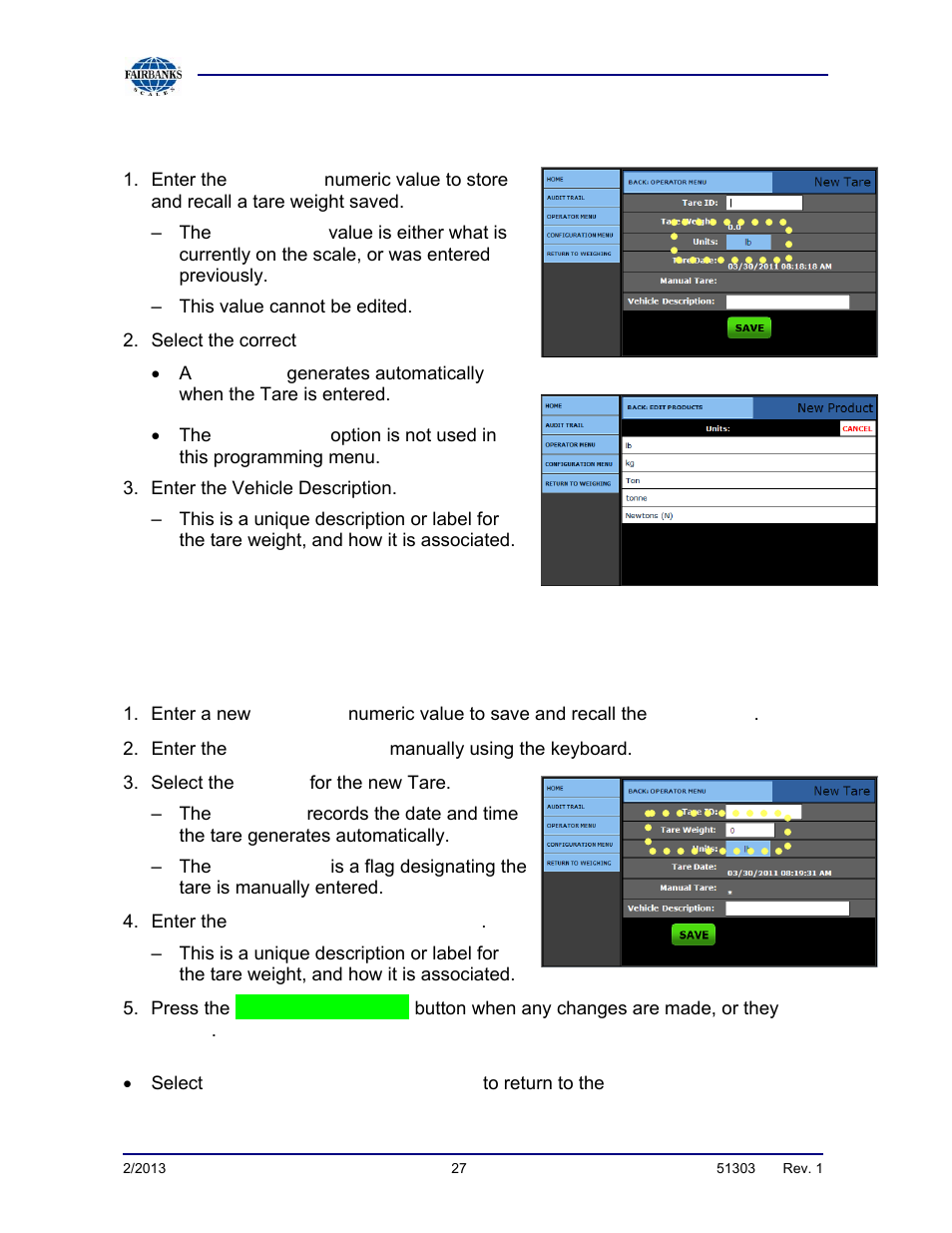Entering a new tare automatically, Entering a new tare using a keyboard | Fairbanks FB2550 DAT SERIES DRIVER ACCESS TERMINAL User Manual | Page 27 / 159