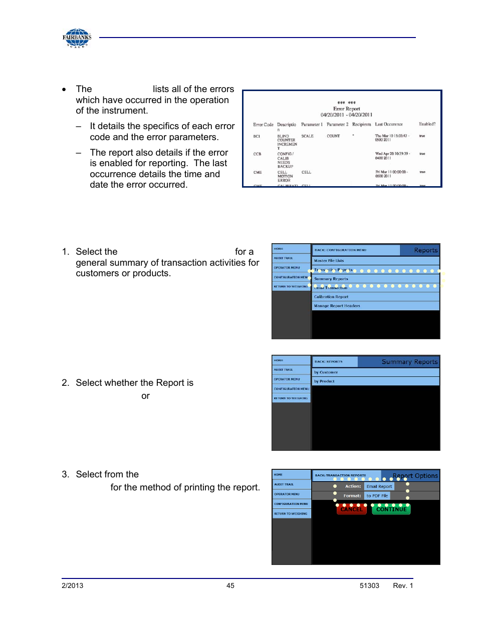 Transaction reports, continued, Summary reports | Fairbanks FB2550 DAT SERIES DRIVER ACCESS TERMINAL User Manual | Page 45 / 159