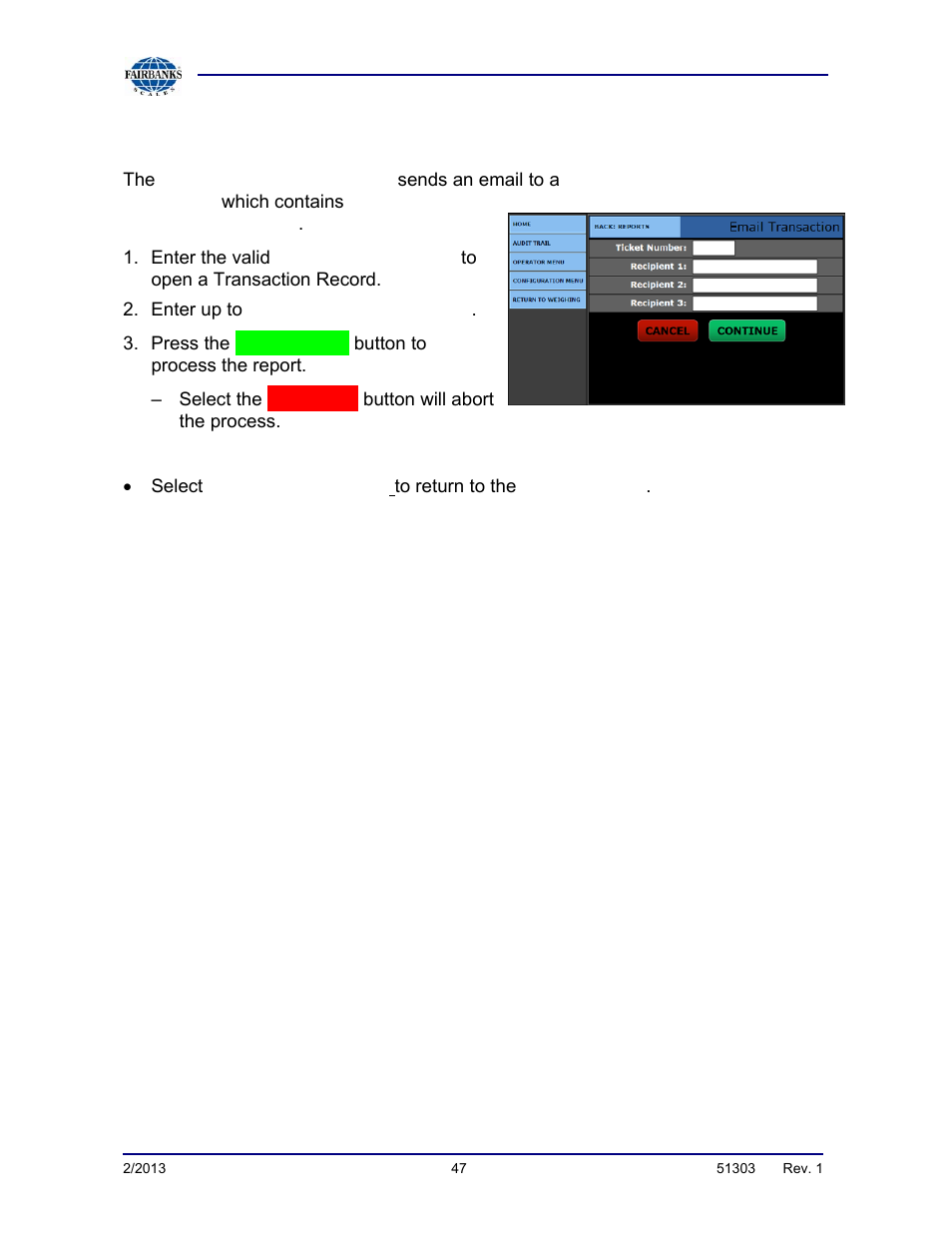 Email transaction | Fairbanks FB2550 DAT SERIES DRIVER ACCESS TERMINAL User Manual | Page 47 / 159
